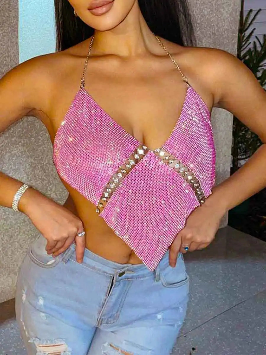 Halter Pink Sequin Bra