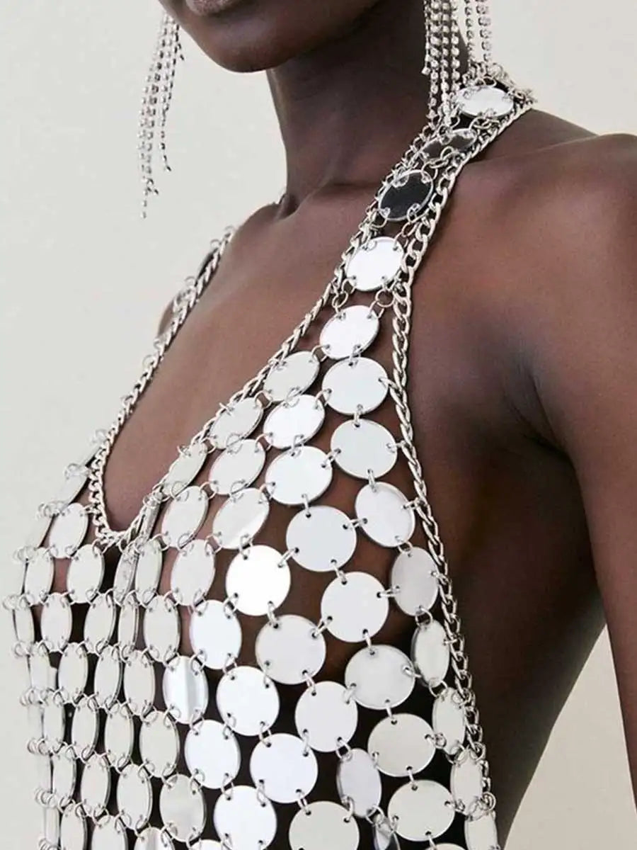 Silver Chainmail Sequin Mini Dress