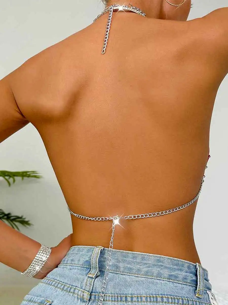 Red Sequin Bra - Heart Sequin Bralette Backless Top