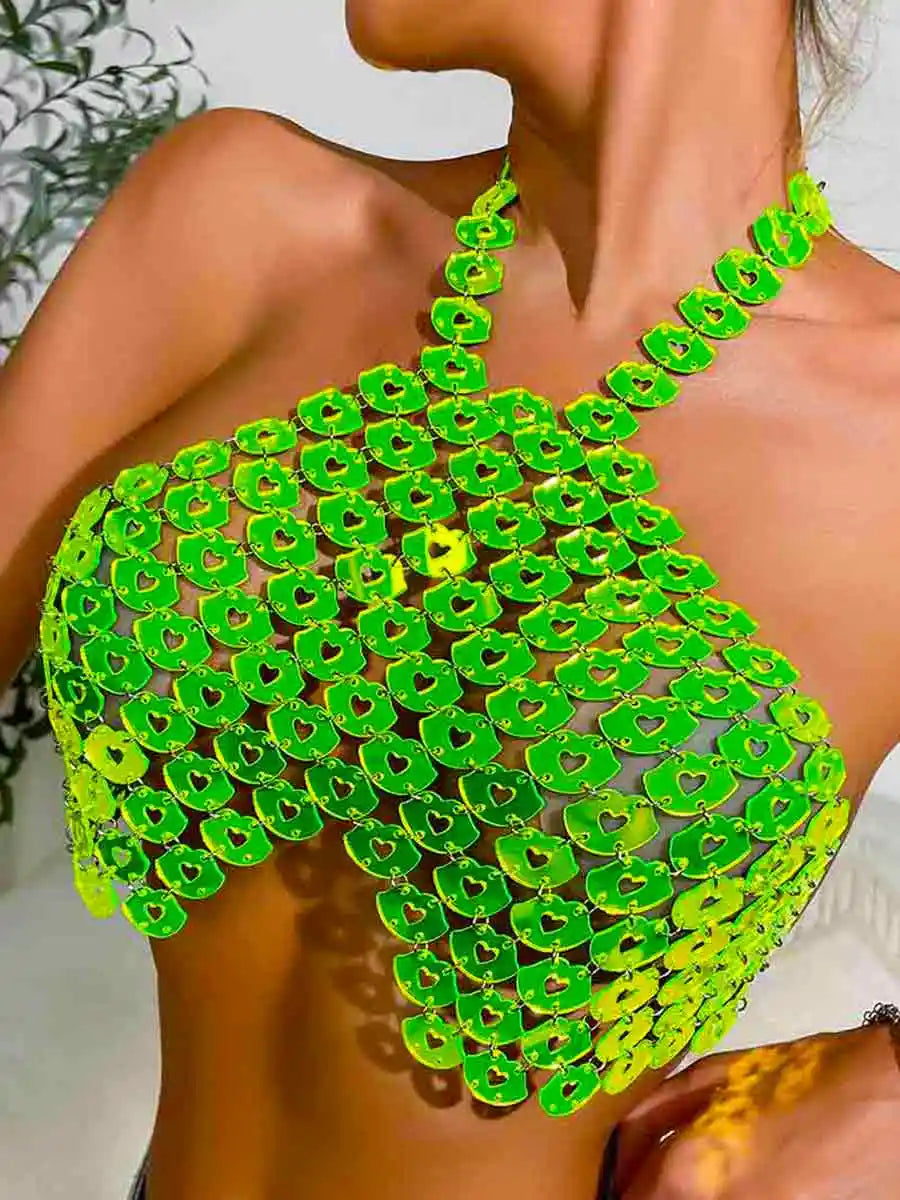 green sequin bra