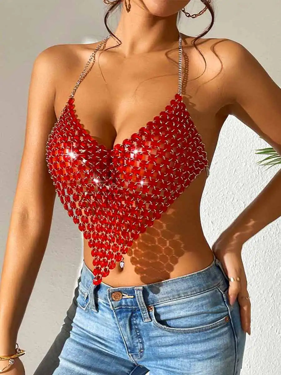 Red Sequin Halter Top