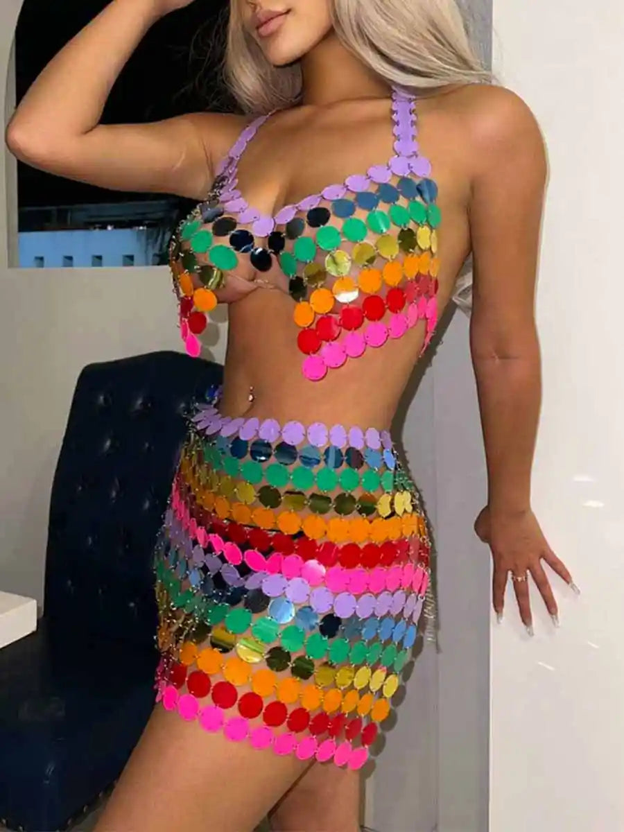Rainbow Sequin Two-Piece Set