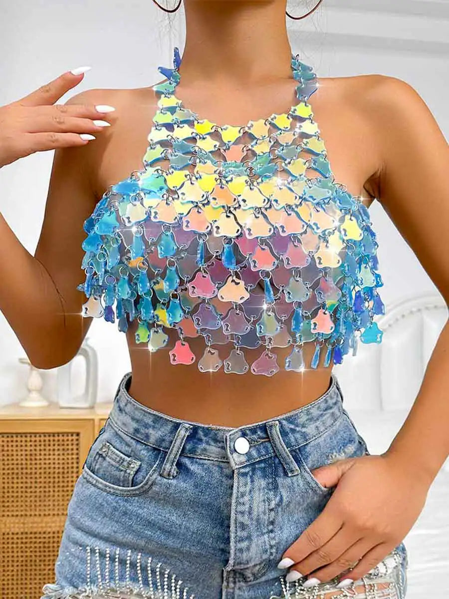 Irregular Shiny Halter Top