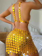 Gold Sequin Skirt Outfit - Sparkly Disco Skirt Bra Top Set