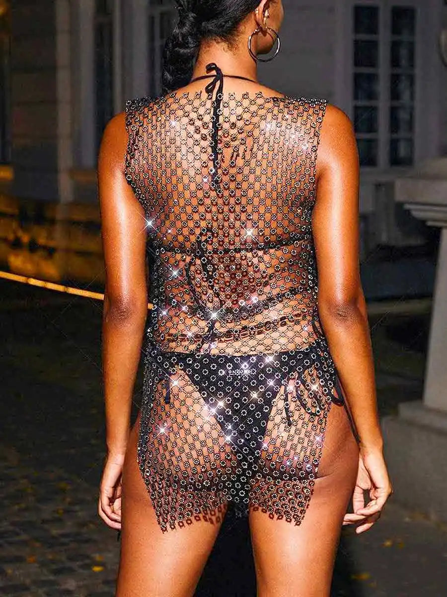 Rhinestone Slit Party Dress