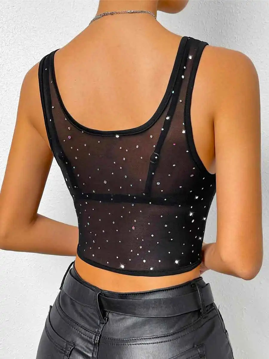 Mesh Rhinestone Tank Top