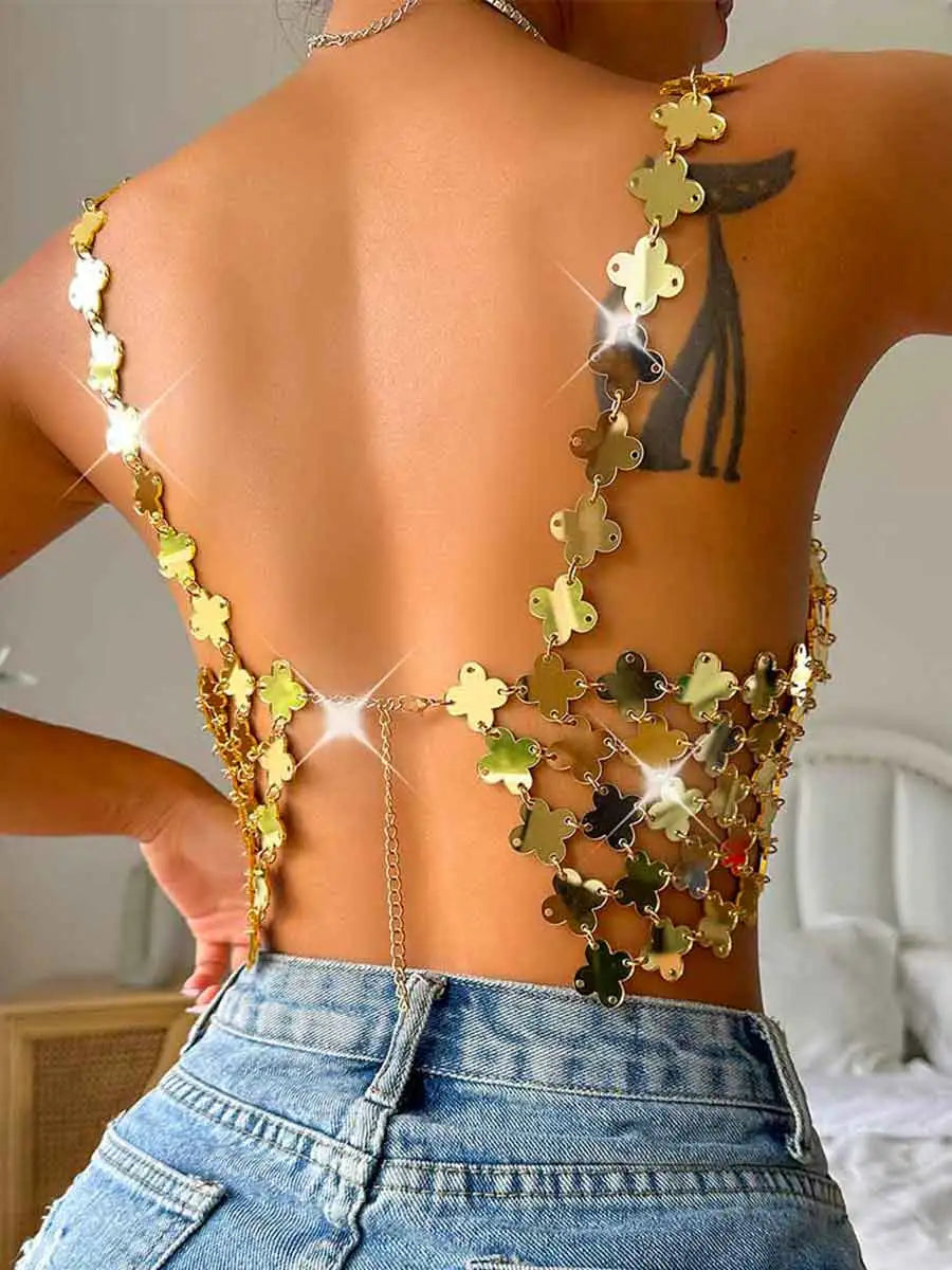 Gold Sequin Bra - Sparkly Cropped Camisole