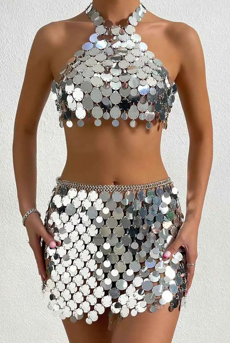 Two Piece Silver Sequin Set