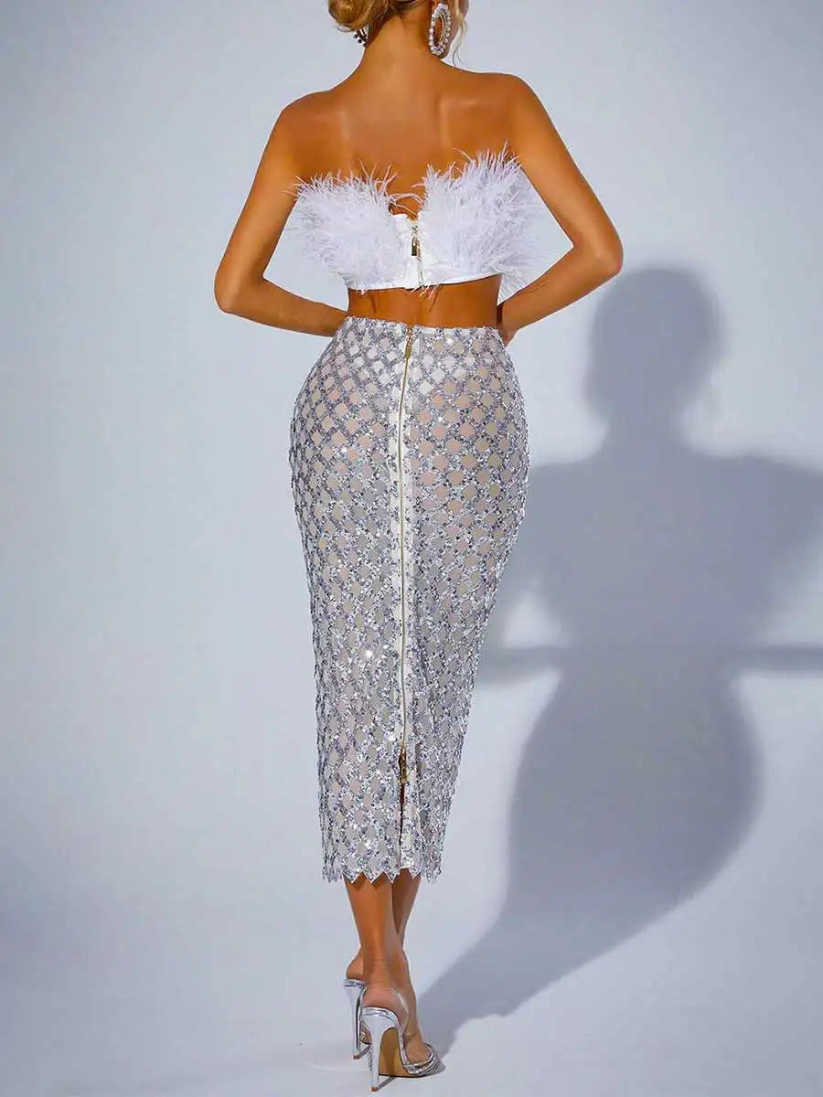 Sparkly Sequin Feather Two-Piece