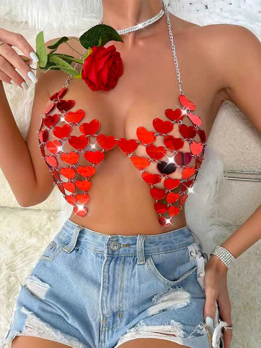 Heart Sequin Red Bralette