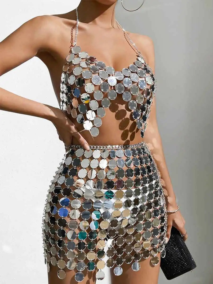 disco skirt silver set