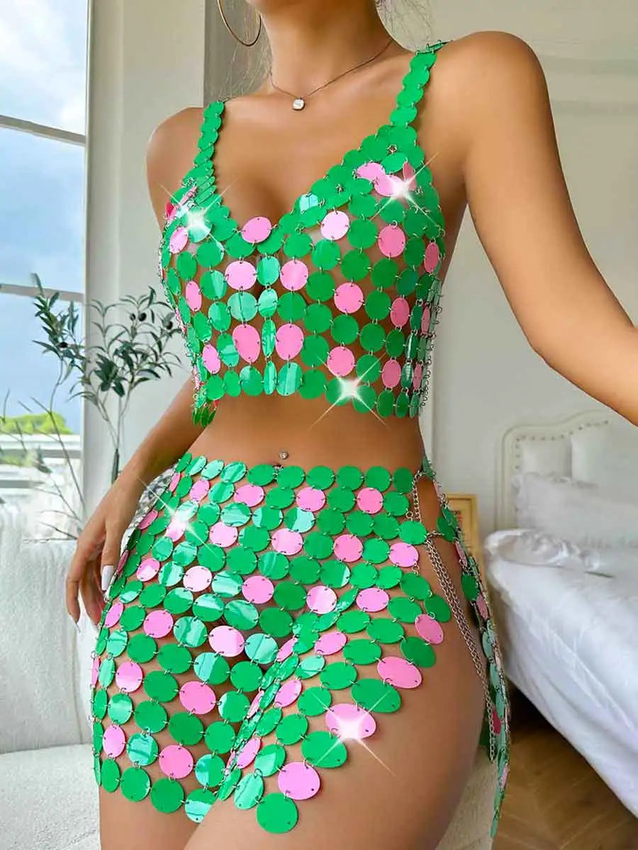 Green Sequin Two-Piece Set