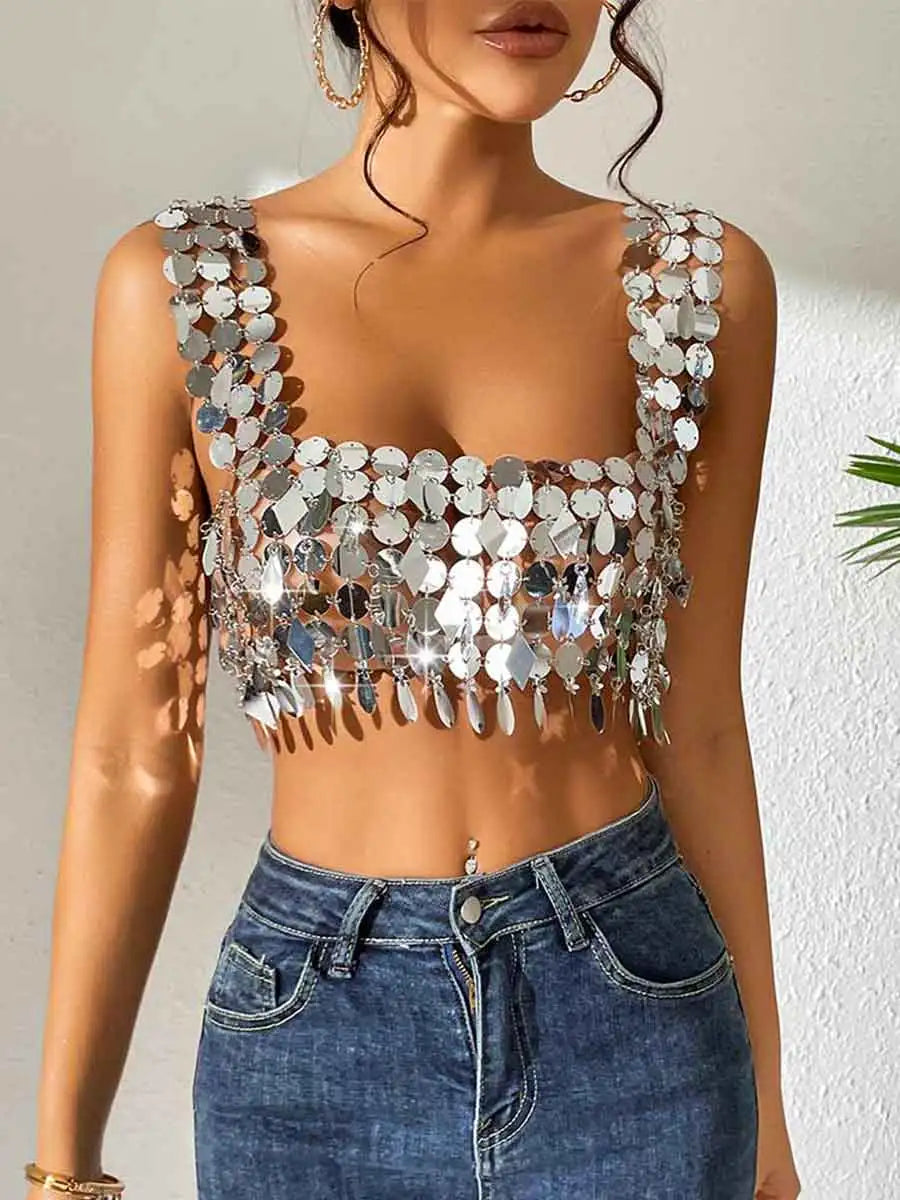 Large Sequin Silver Top