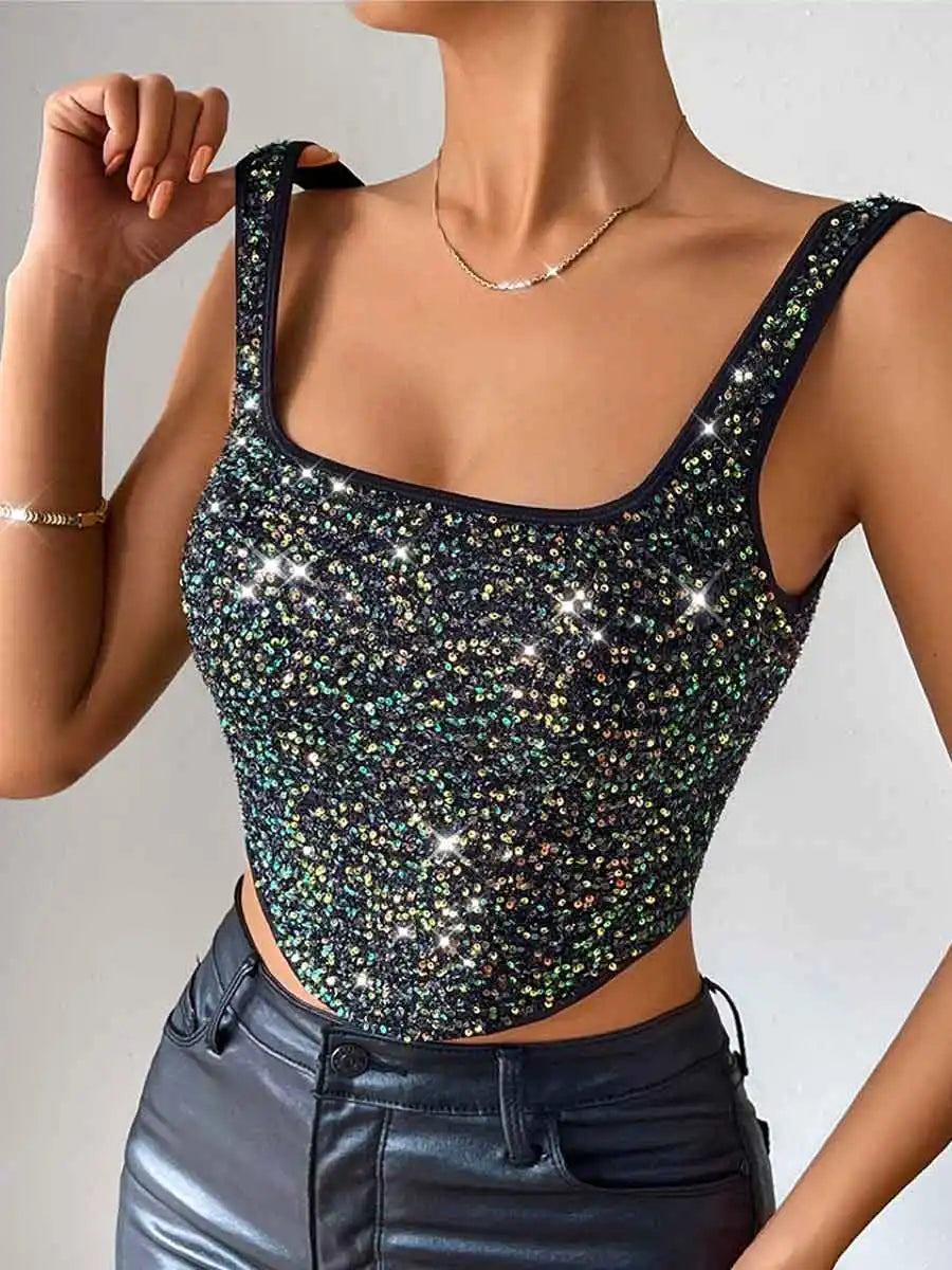 Black Rhinestone Camisole Top