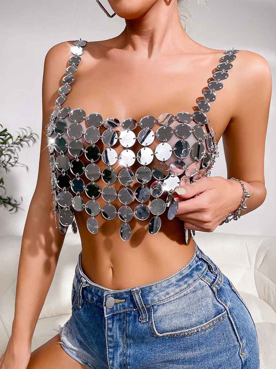 Round Silver Sequin Bra