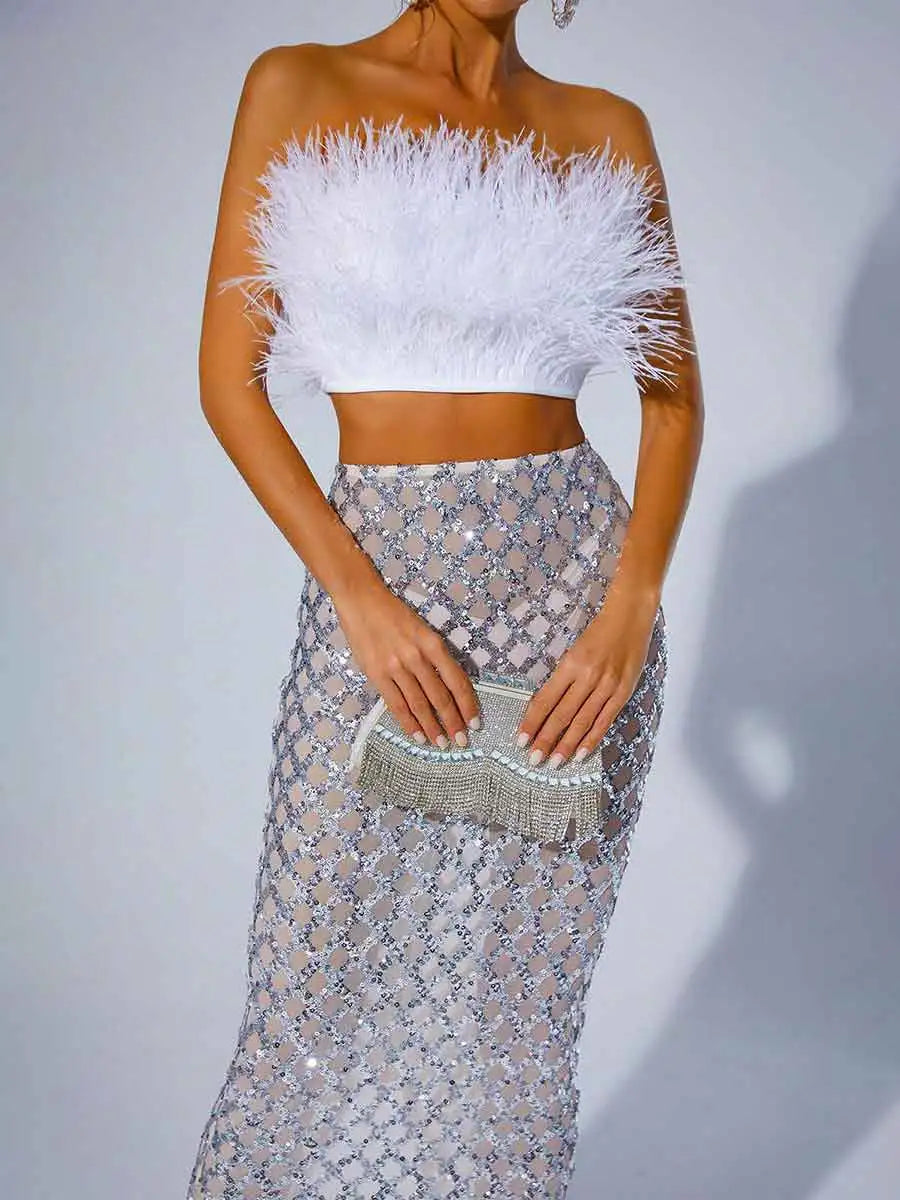 Sequin Feather Two-Piece