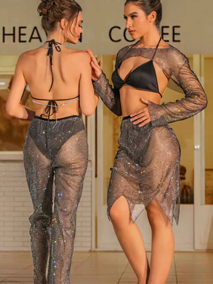 crystal pants outfit set