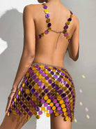 Purple And Gold Sequin Skirt Suit - Mini Skirt + Bra Top