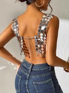 Silver Large Sequin Top – Silver Sequin Bra Strap Top