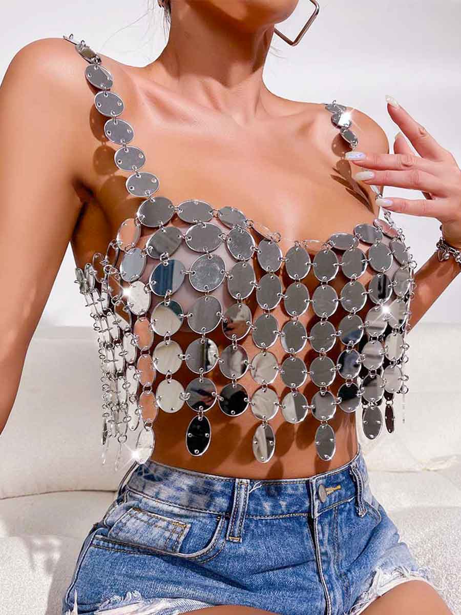 Round Silver Sequin Camisole Bra