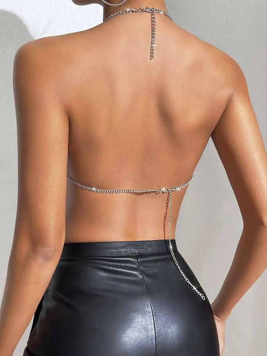 Disco Silver Big Round Sequin Bra Top