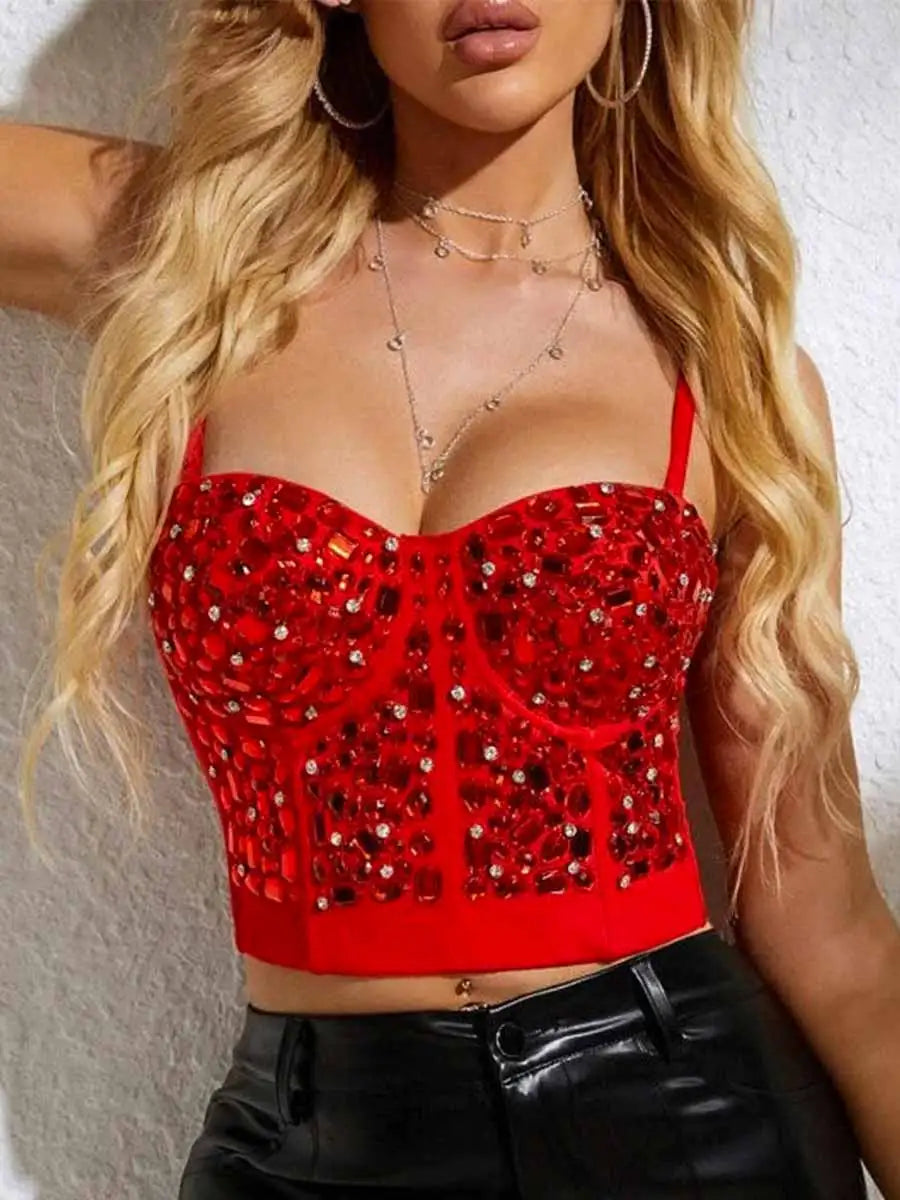 Sparkly Rhinestone Red Bra