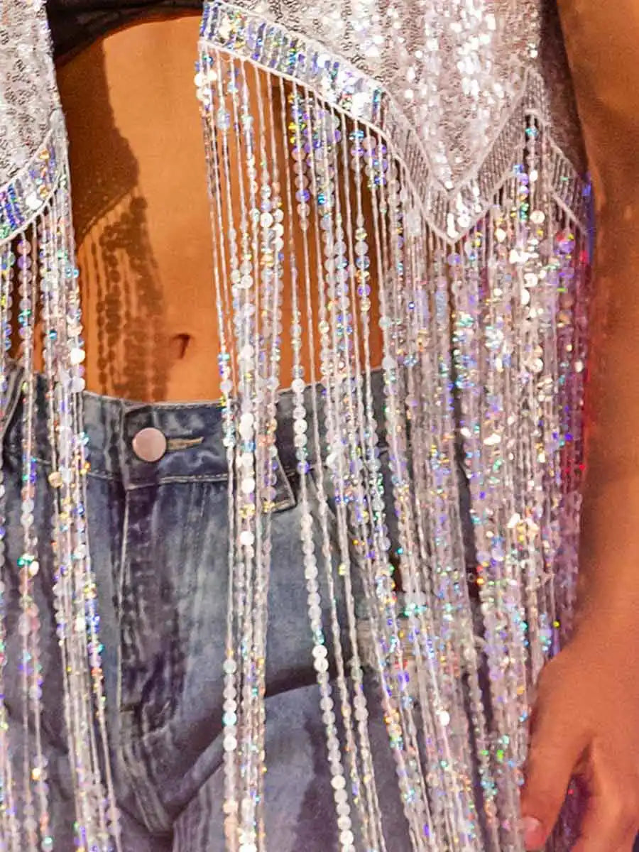 sequin tank top silver