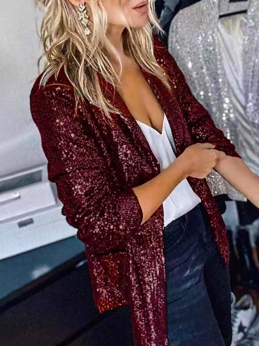 Red Sequin Blazers For Ladies
