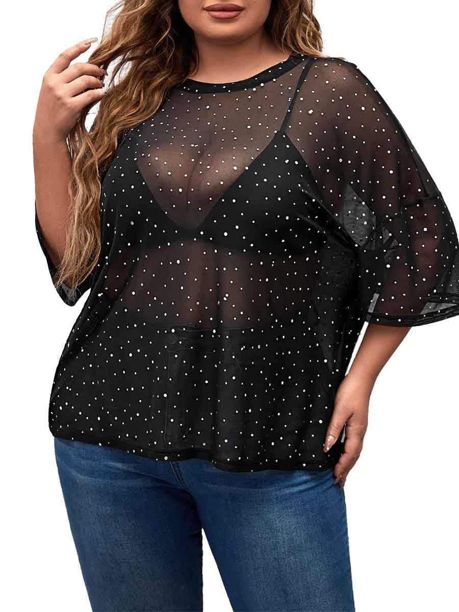 Oversized rhinestone crew neck shirt