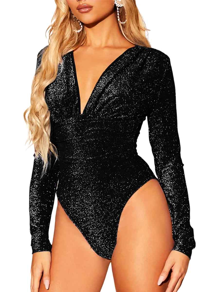 long sleeve black sequin bodysuit