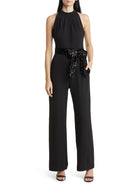 Sleeveless Wide-Leg Black Jumpsuit + Sequin Bow Belt
