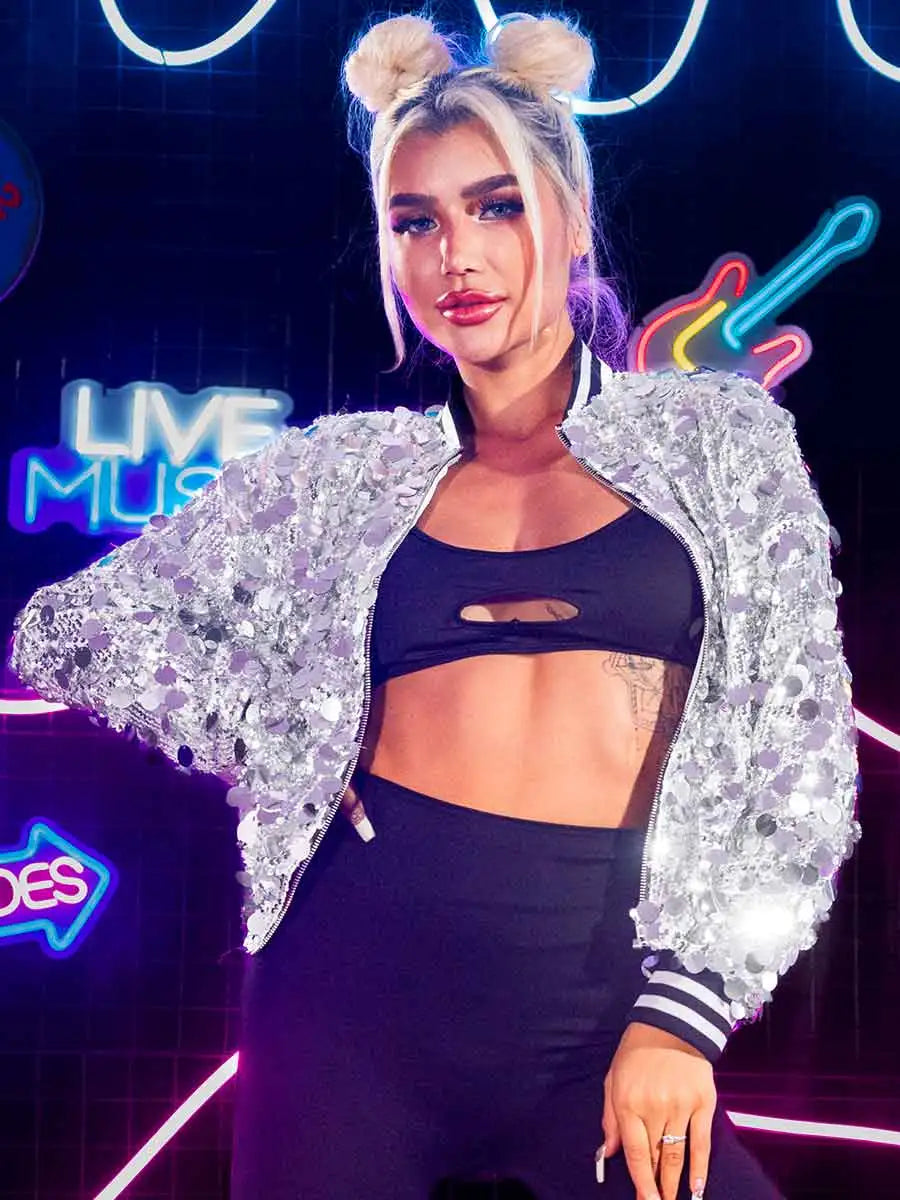 Silver Sequin Jacket For Women