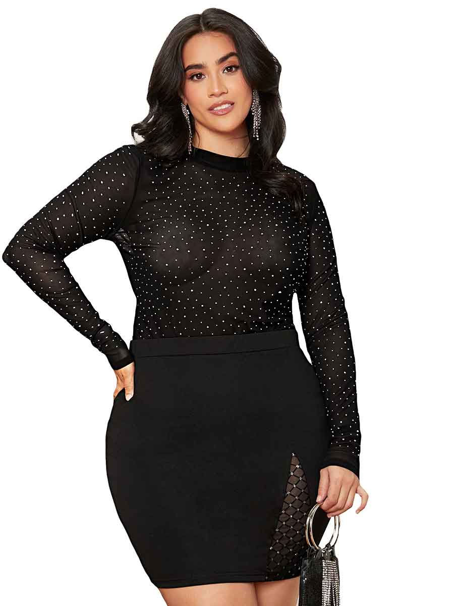 plus size rhinestone t shirts