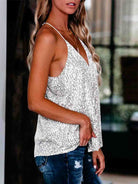 Loose-Fitting Sleeveless Cool Strap Silver Sequin Shirt