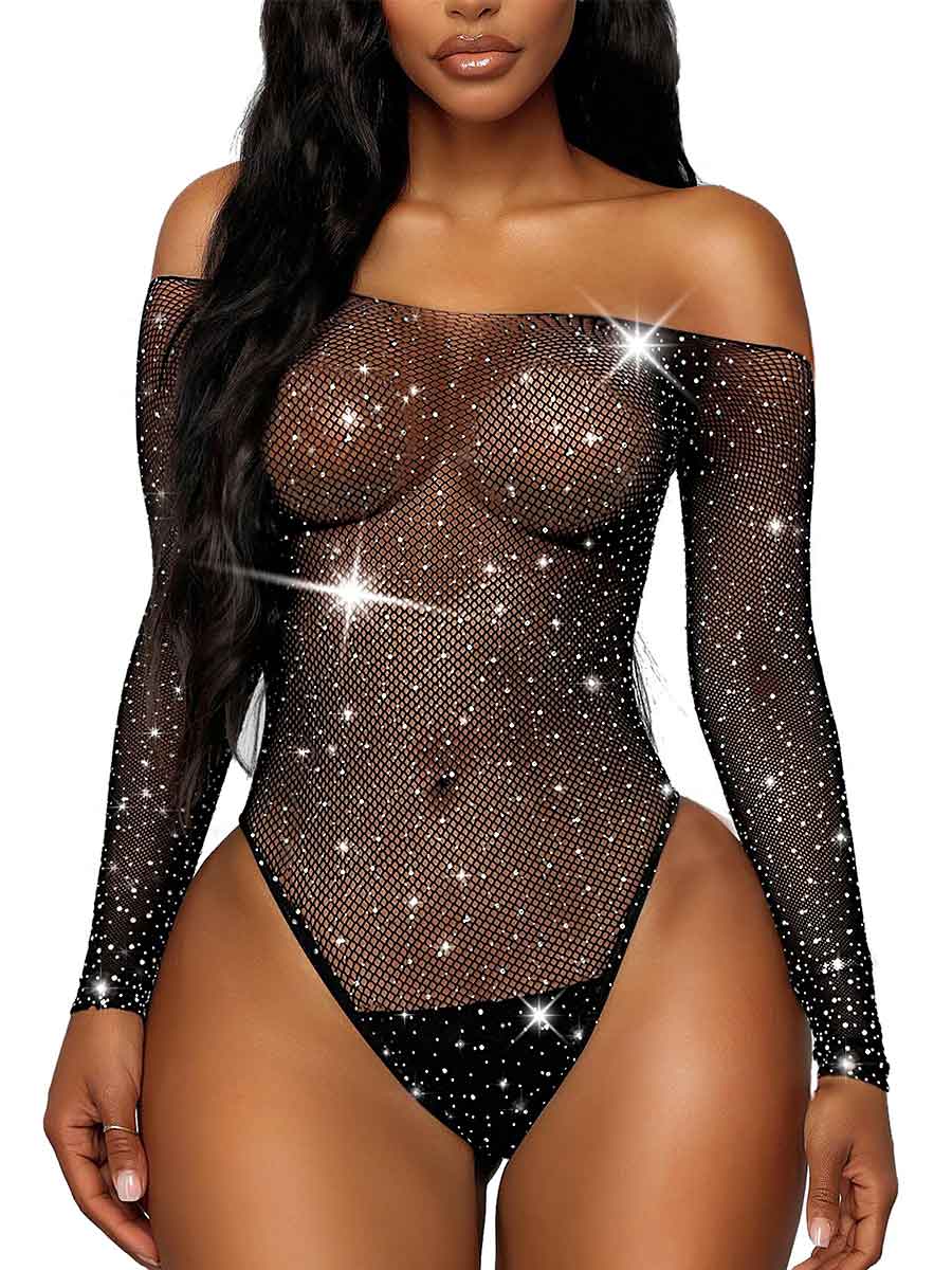 rhinestone mesh bodysuit