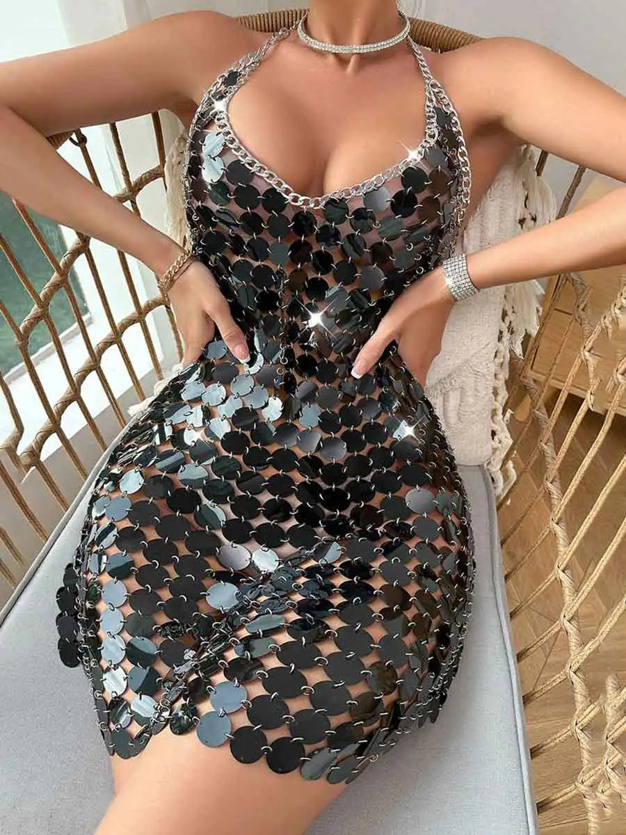 black chainmail dress