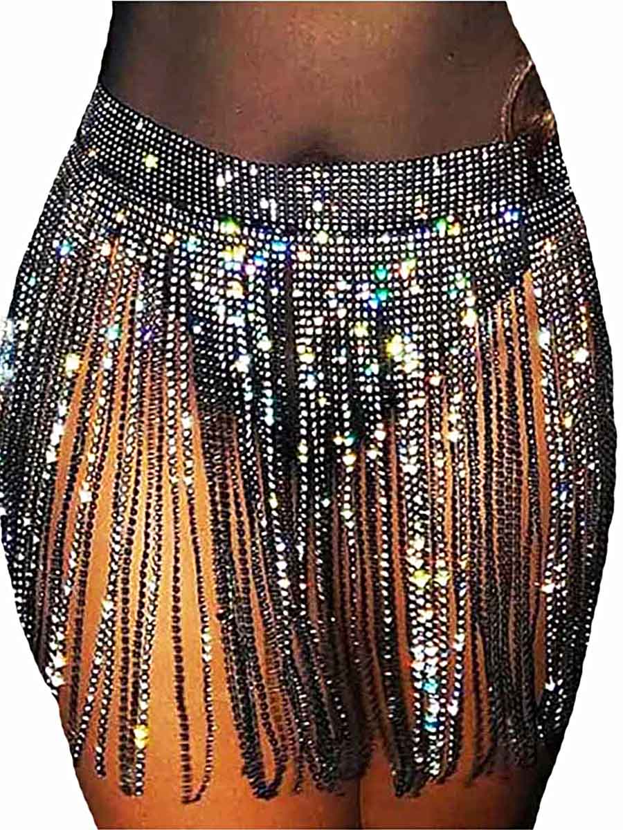 black rhinestone fringe skirt