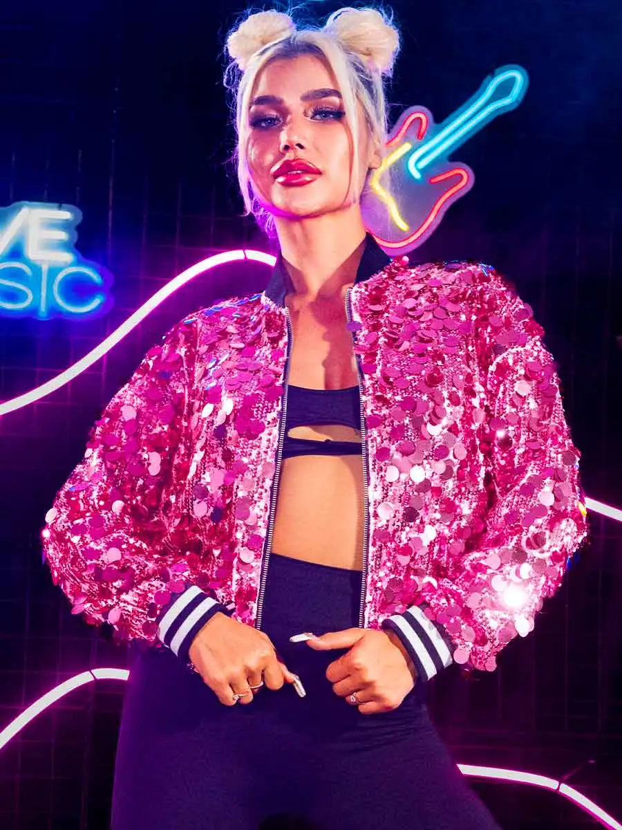Stylish Pink Sequin Jacket