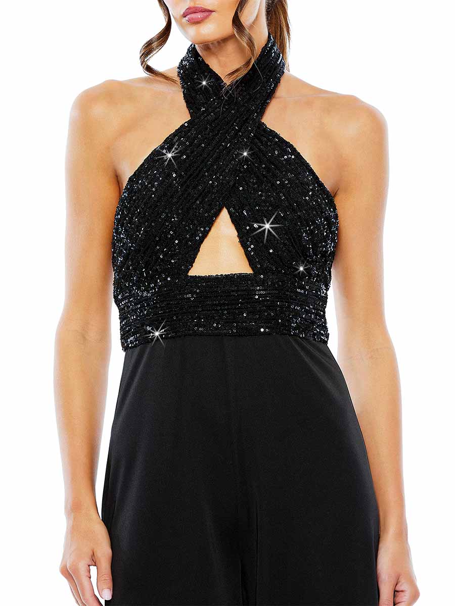 sequin halter jumpsuit