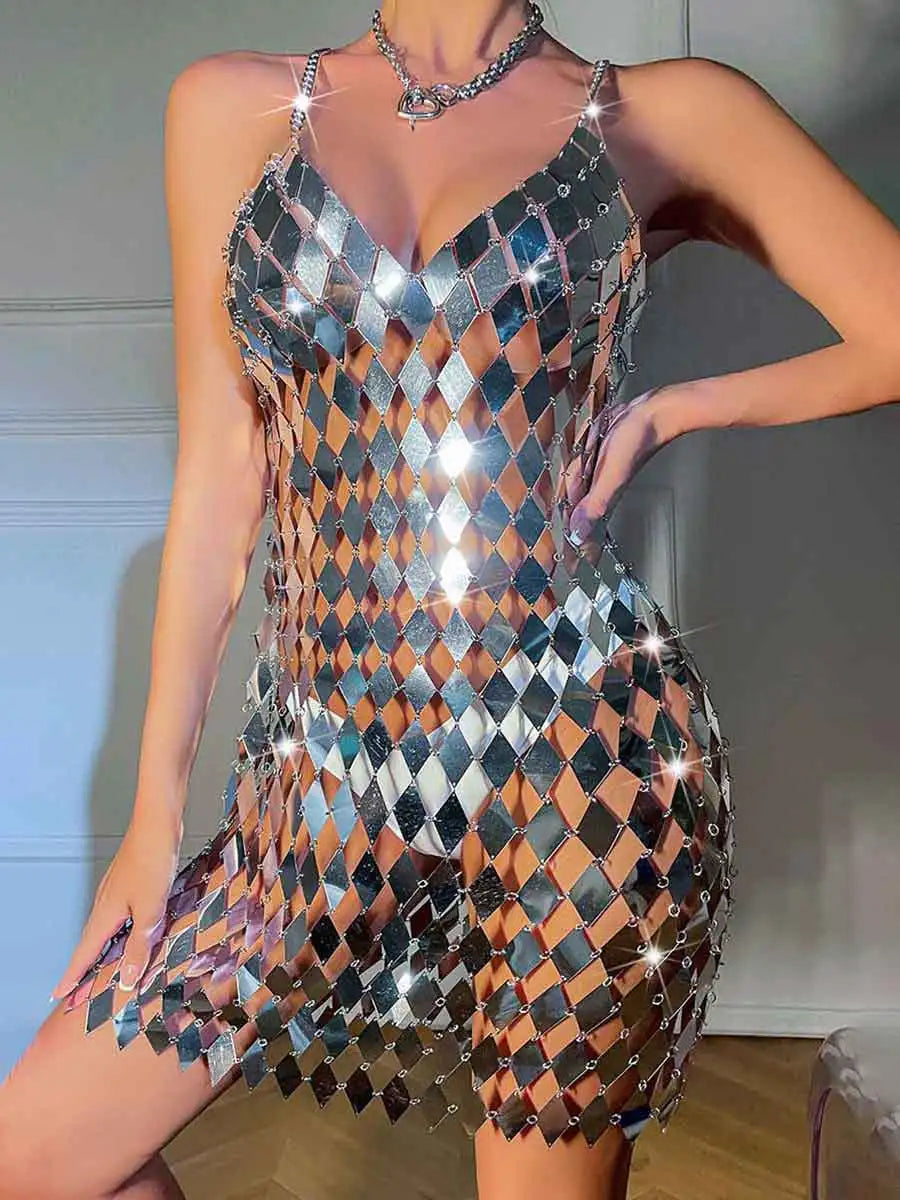 Silver Sequin Disco Dress