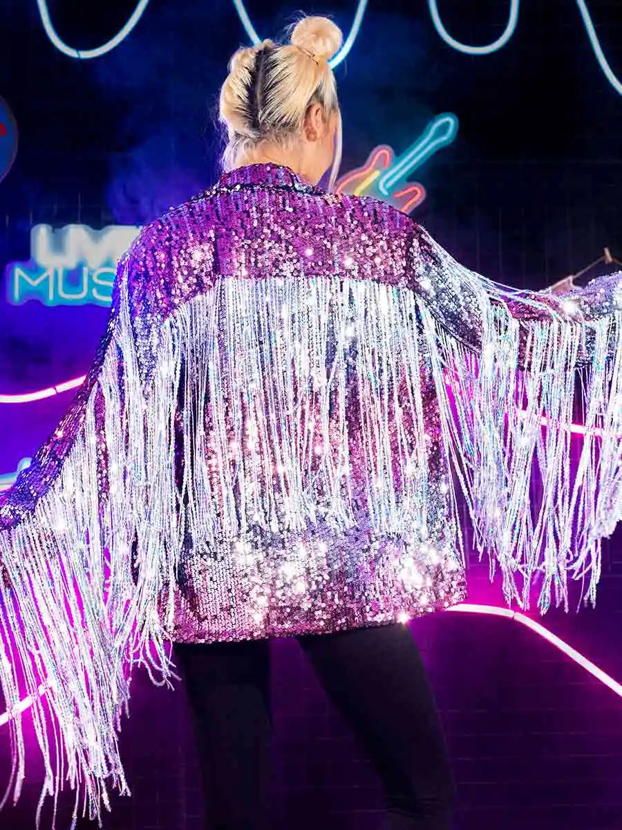 Fringe Sequin Jacket (Purple)