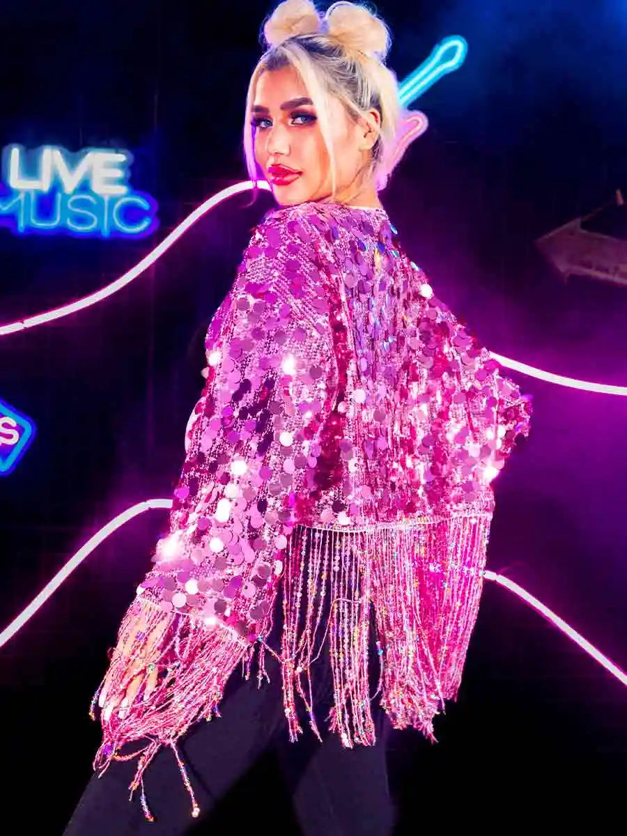Fringe Sequin Jacket (Pink)