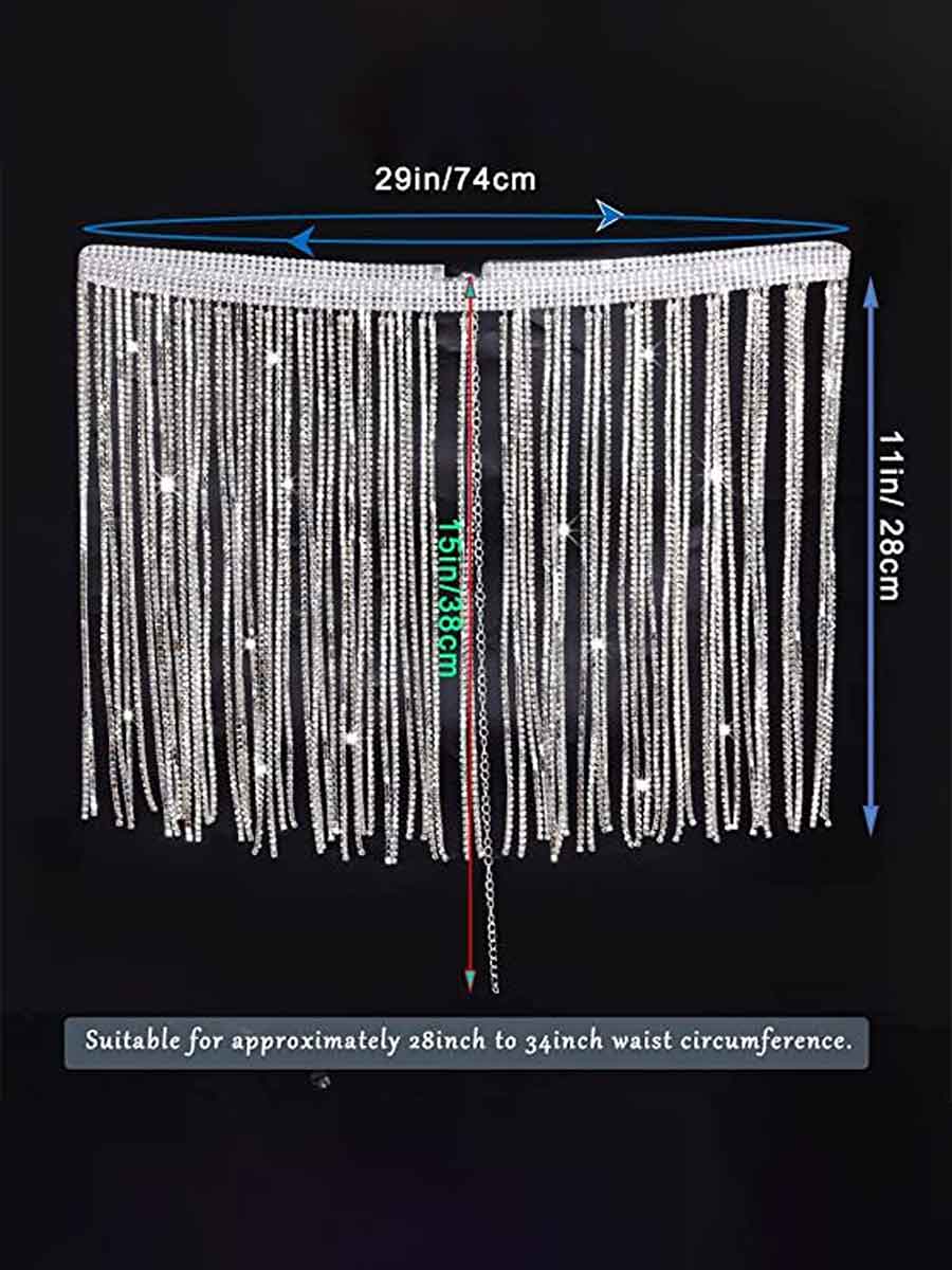 Belly Dance Body Chain Shiny Rhinestone Tassel Skirt
