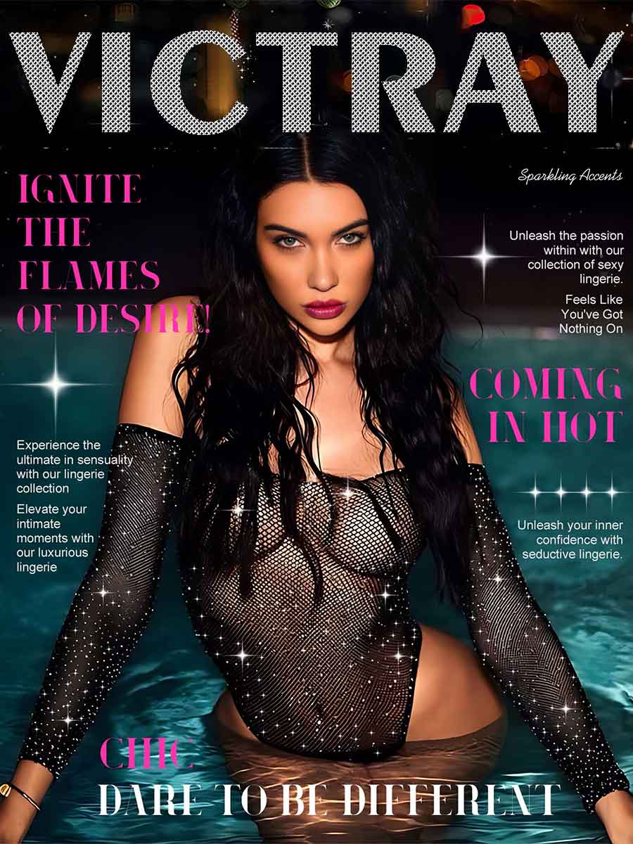 Black Long-Sleeve Off-Shoulder Rhinestone Mesh Bodysuit