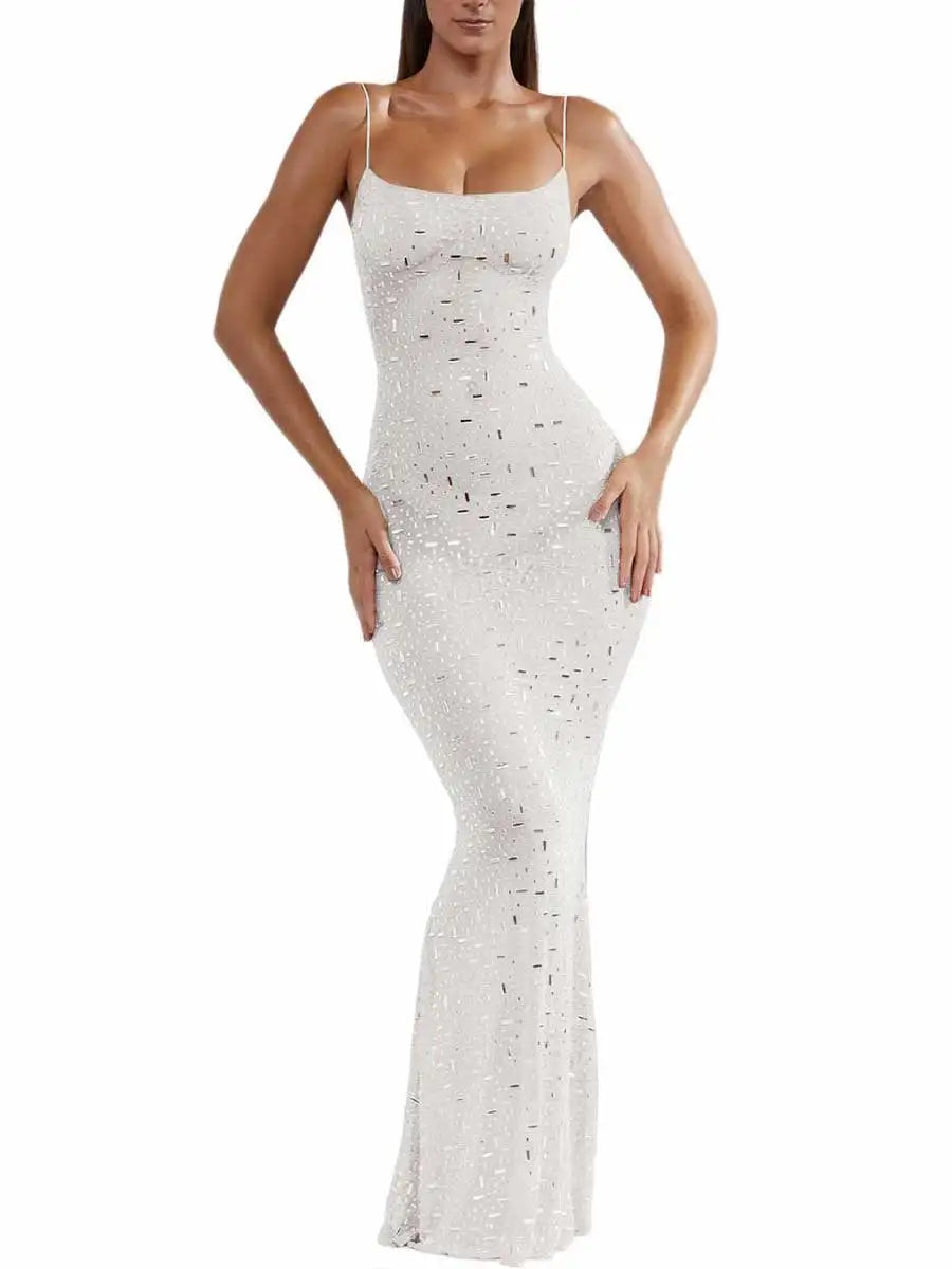 Sleeveless Slim Long Sequin Mermaid Dress With Straps
