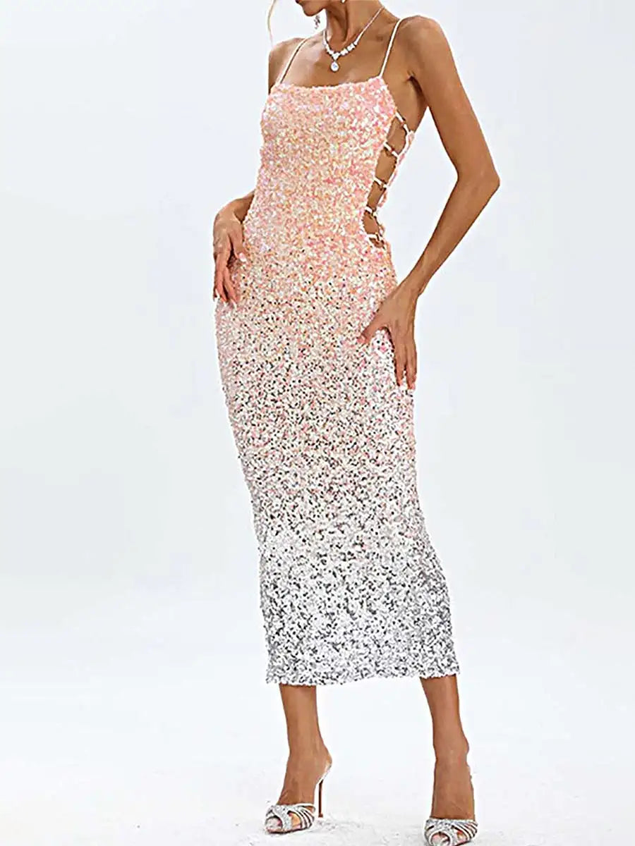 Pink Ombre Sequin Midi Dress