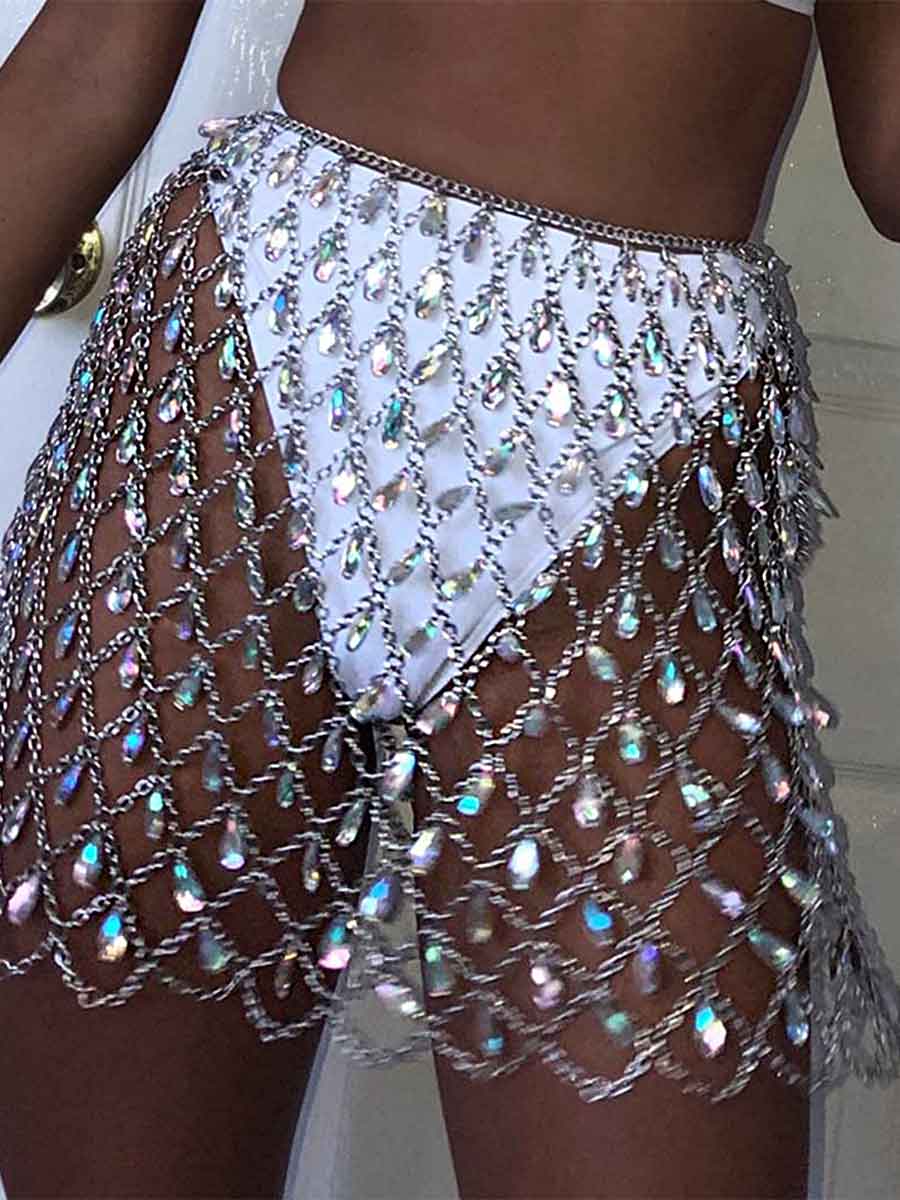 Body Chain Boho Colorful Rhinestone Midi Skirt