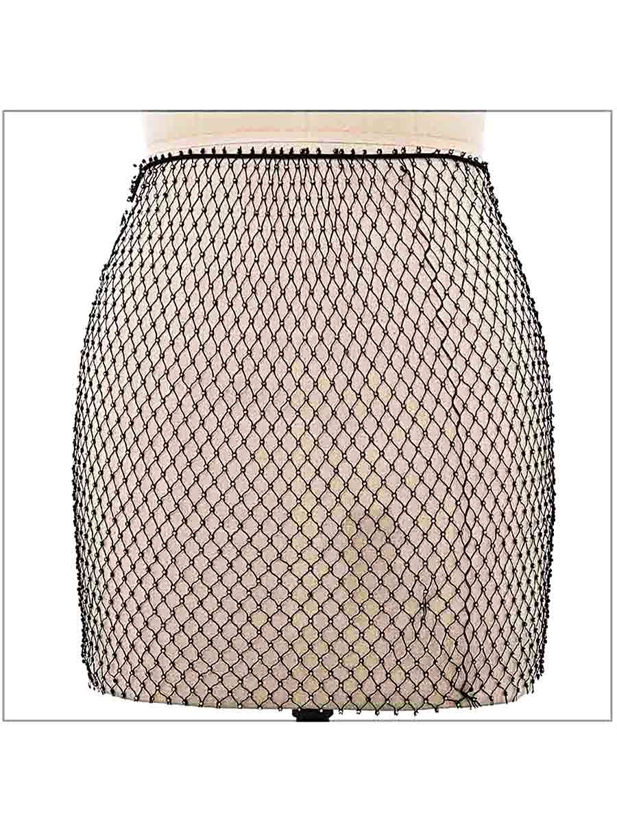 Black Rhinestone Mesh Skirt With Elastic Waistband