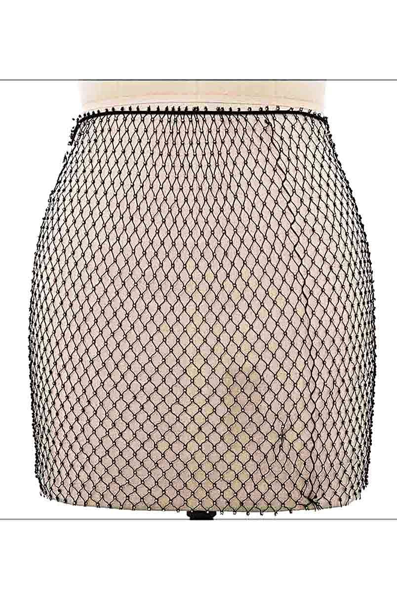 Black Rhinestone Mesh Skirt With Elastic Waistband