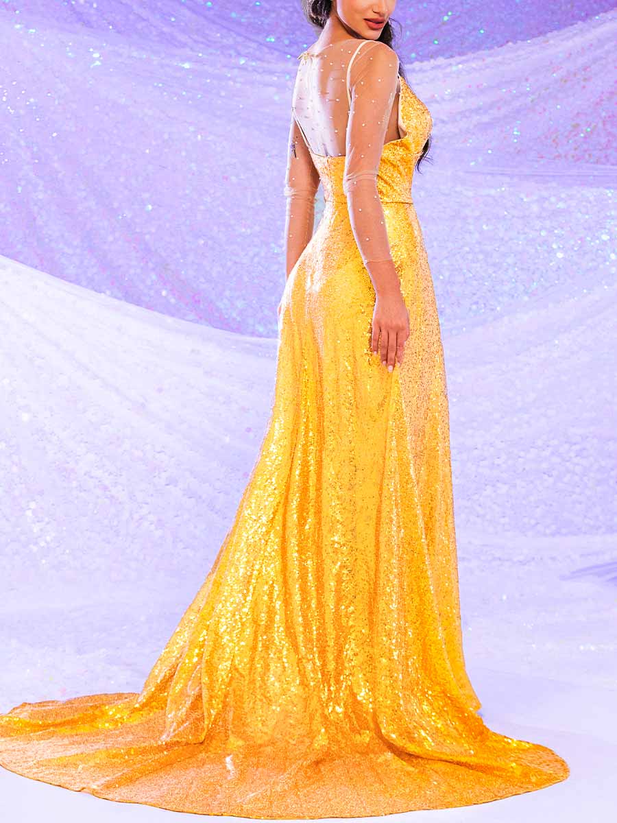 A-Line Sequin Slit Dress